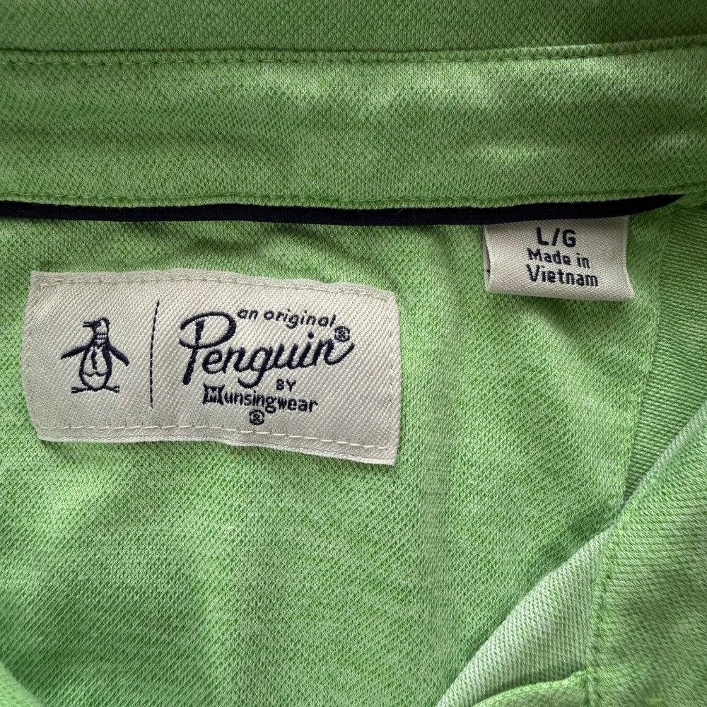 Original Penguin Mens Polo Shirt L Bright Green Pocket Golf Summer Vacation - Picture 2 of 8